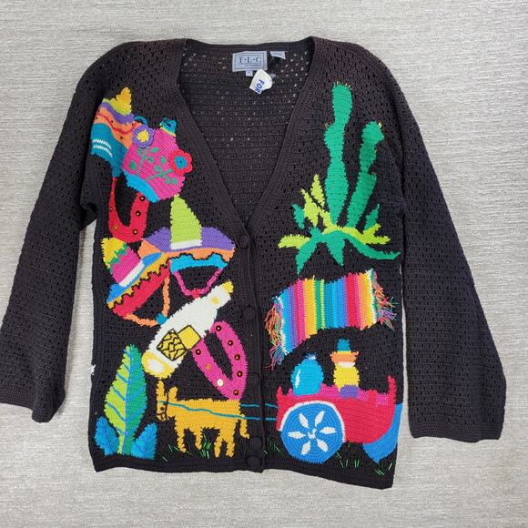 Vintage TLC by Lambert Mexican Fiesta Cardigan Sweater Crochet Knit NWT Size M - Picture 10 of 16
